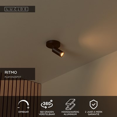 Lucide RITMO - Plafondspot - Ø 10 cm - 1xGU10 (MR11) - Zwart